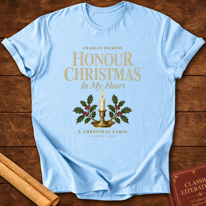 Honour Christmas in My Heart Charles Dickens T-Shirt - Light Blue