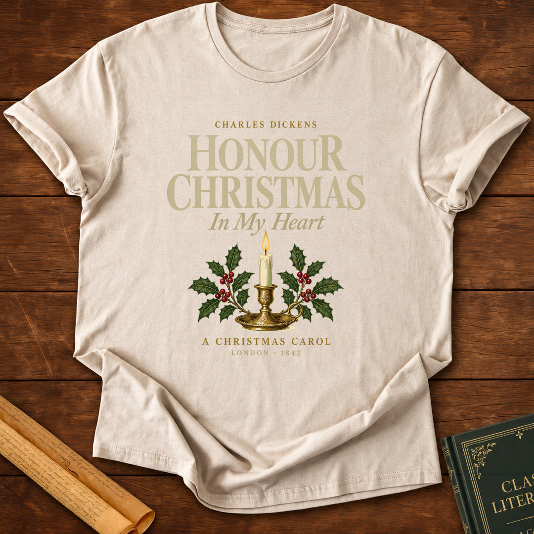 Honour Christmas in My Heart Charles Dickens T-Shirt - Sand