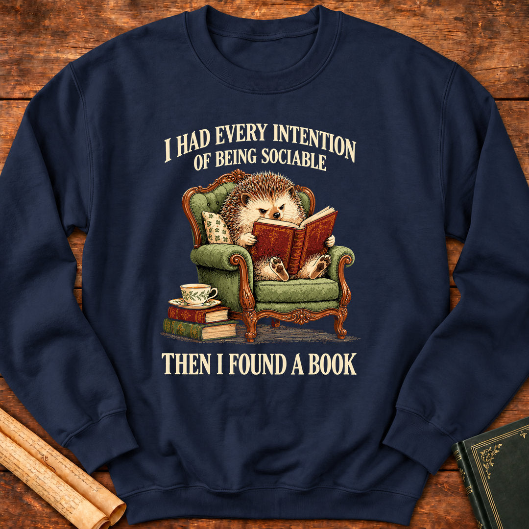 I Had Every Intention of Being Sociable – Hedgehog Reading Sweatshirt - Navy