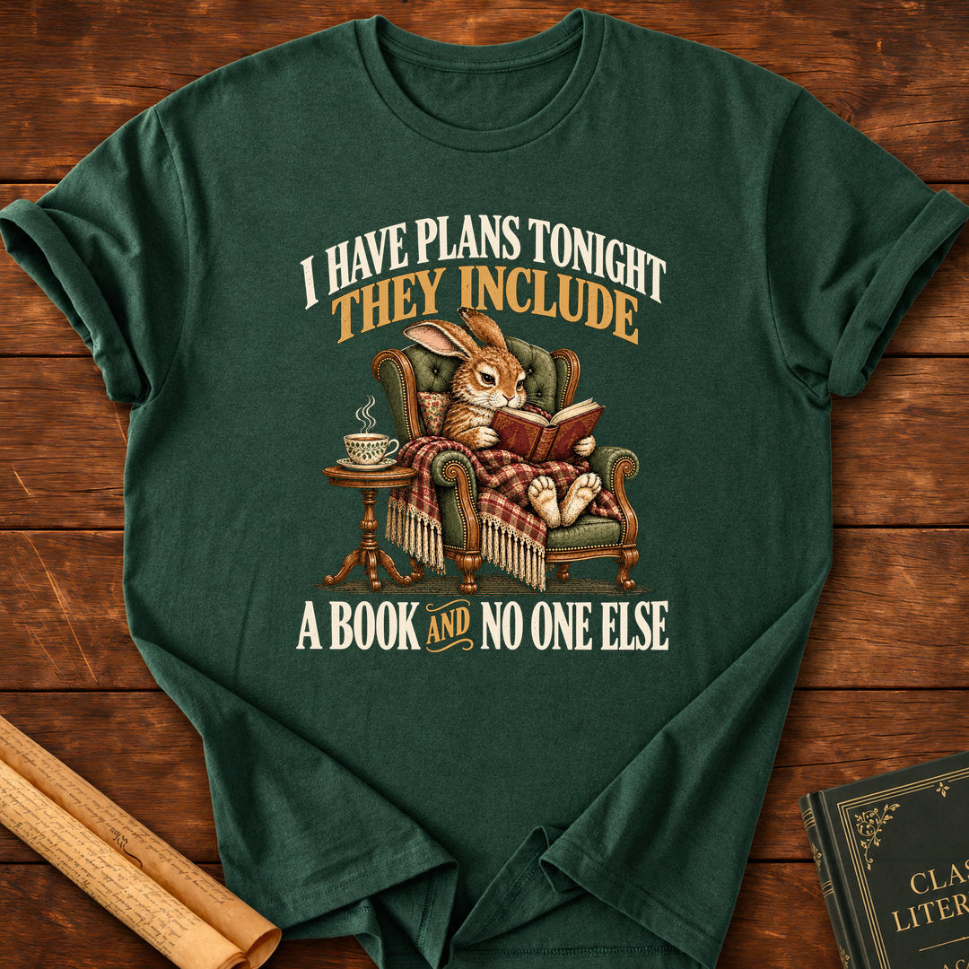 I Have Plans Tonight – Rabbit Reading Book Lover T-Shirt - Forest Green