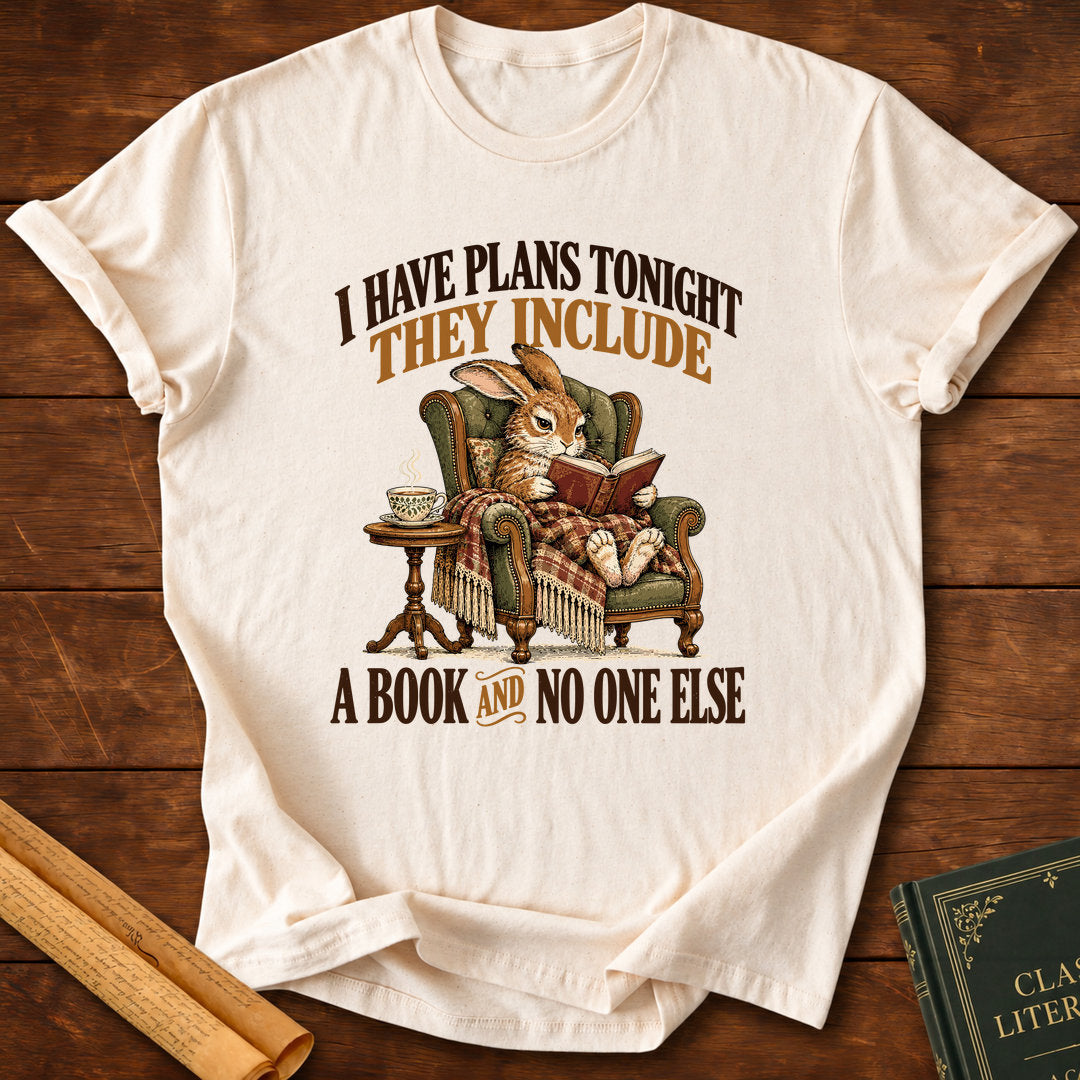 I Have Plans Tonight – Rabbit Reading Book Lover T-Shirt - Natural