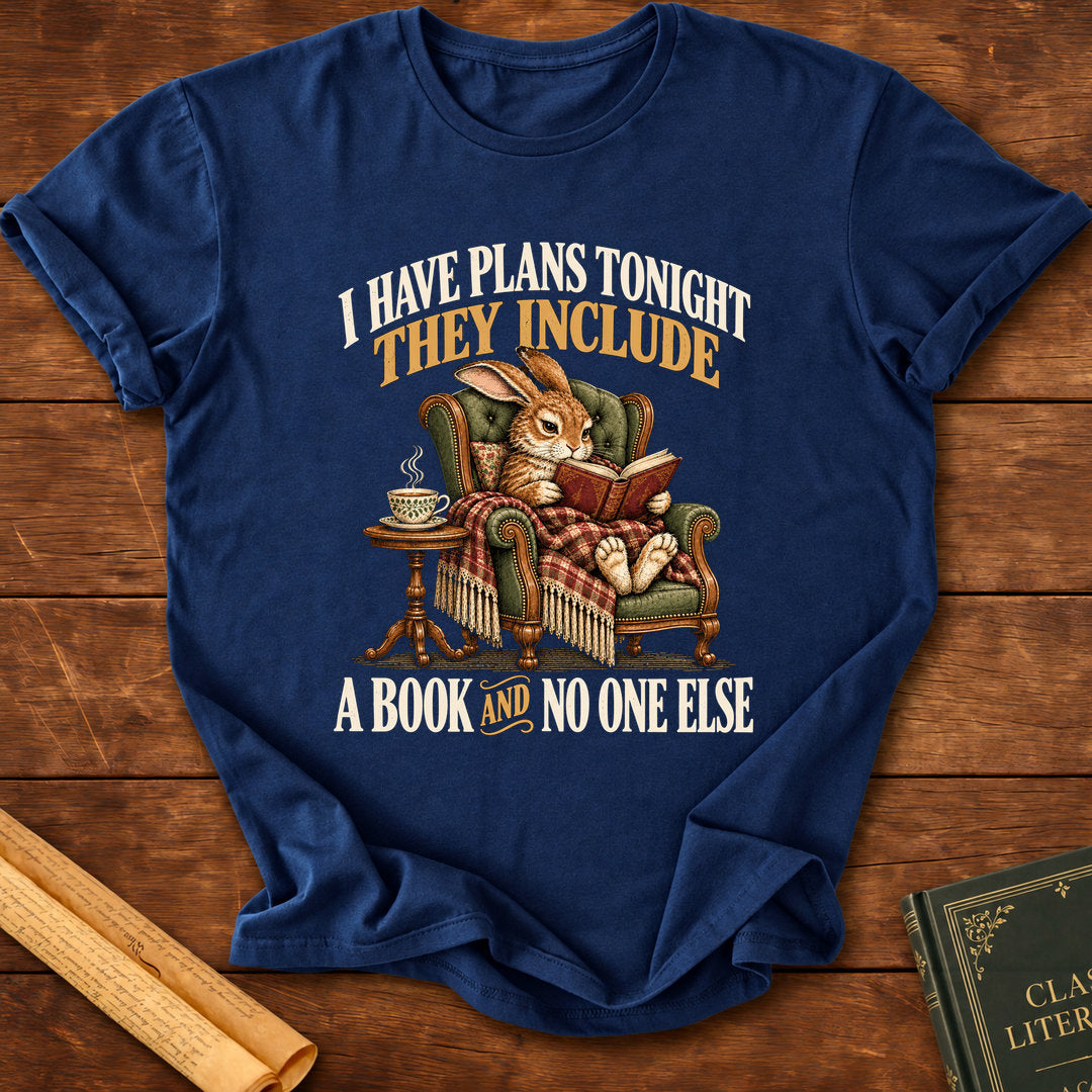 I Have Plans Tonight – Rabbit Reading Book Lover T-Shirt - Navy