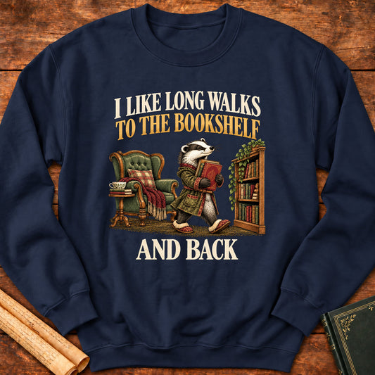 I Like Long Walks to the Bookshelf – Book Lover Badger Sweatshirt - Navy