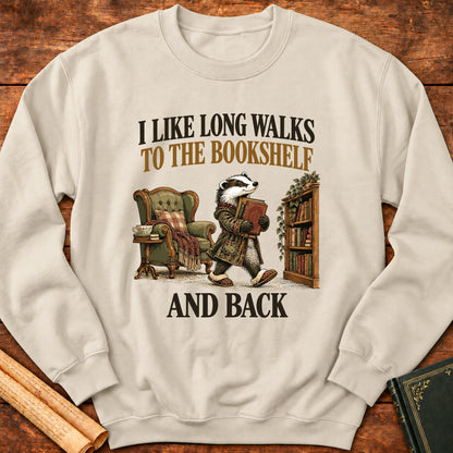 I Like Long Walks to the Bookshelf – Book Lover Badger Sweatshirt - Sand