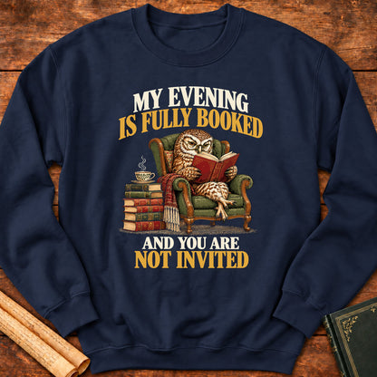 My Evening Is Fully Booked – Owl Book Lover Sweatshirt - Navy