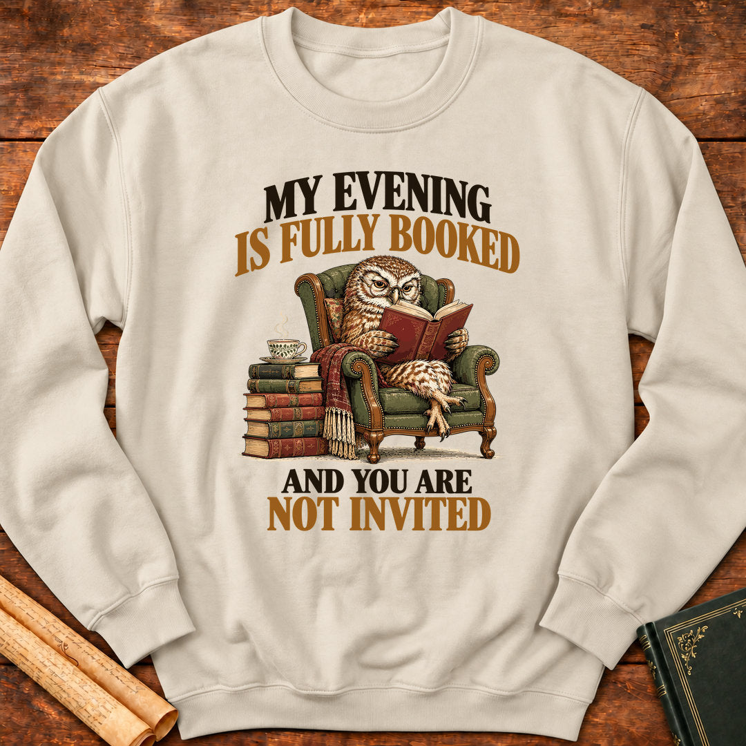 My Evening Is Fully Booked – Owl Book Lover Sweatshirt - Sand