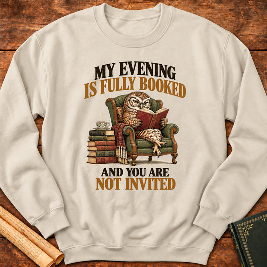 My Evening Is Fully Booked – Owl Book Lover Sweatshirt - Sand