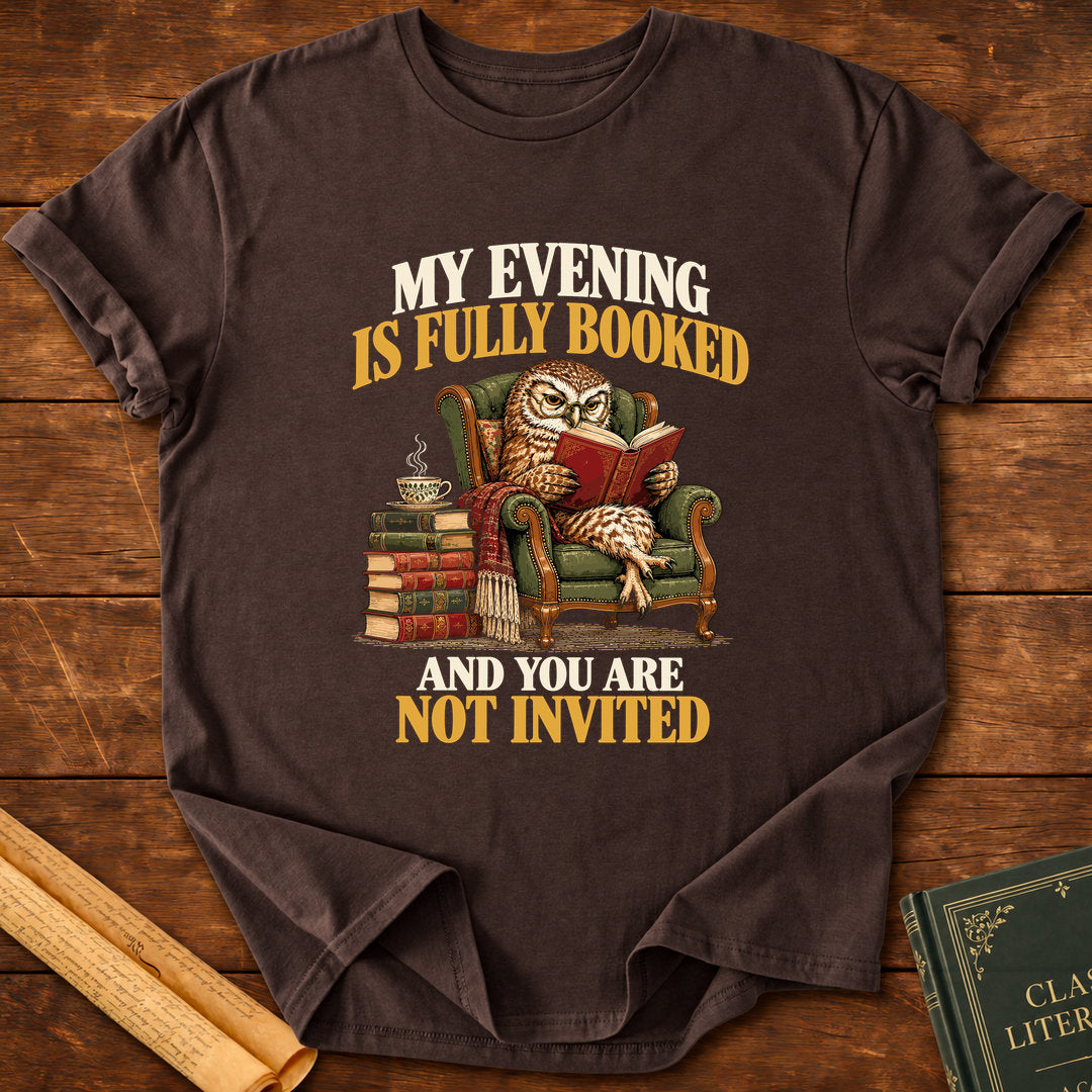 My Evening Is Fully Booked – Owl Book Lover T-Shirt - Dark Chocolate