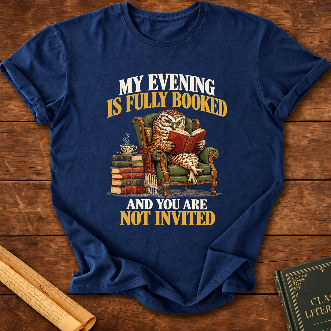 My Evening Is Fully Booked – Owl Book Lover T-Shirt - Navy