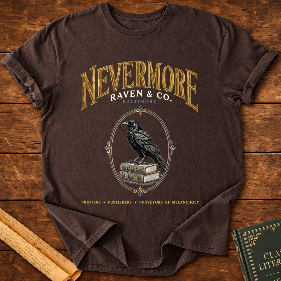 Nevermore – Raven & Co. Baltimore Edgar Allan Poe T-Shirt - Dark Chocolate