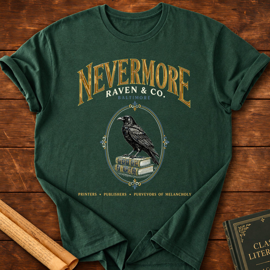 Nevermore – Raven & Co. Baltimore Edgar Allan Poe T-Shirt - Forest Green