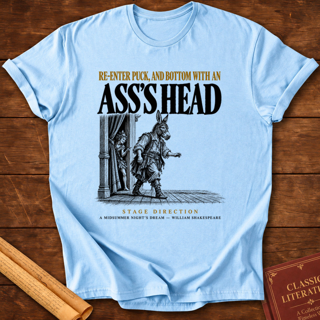 Puck & Bottom — Ass’s Head Shakespeare Stage Direction T-Shirt - Light Blue