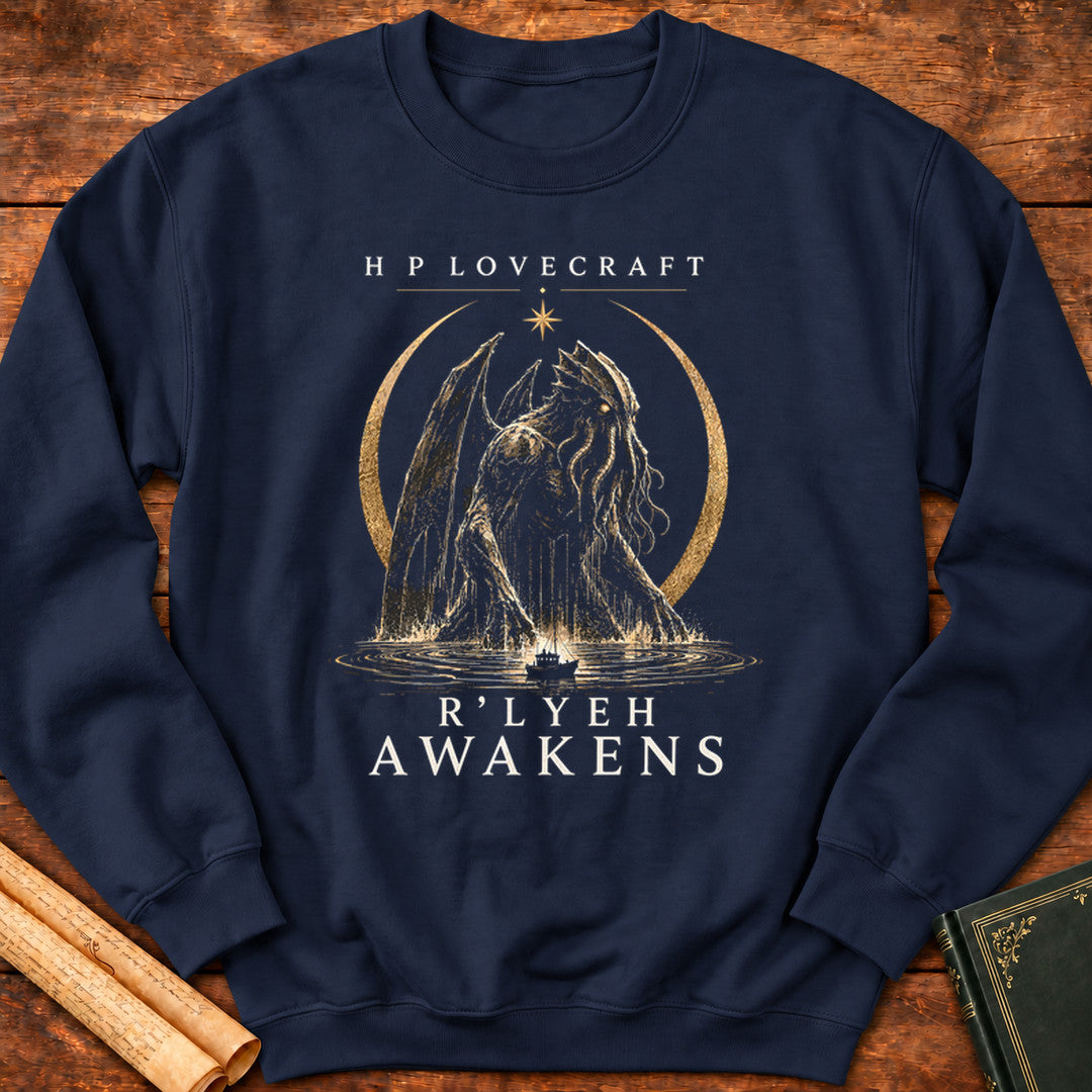 R'lyeh Awakens – H.P. Lovecraft Literary Horror Sweatshirt - Navy