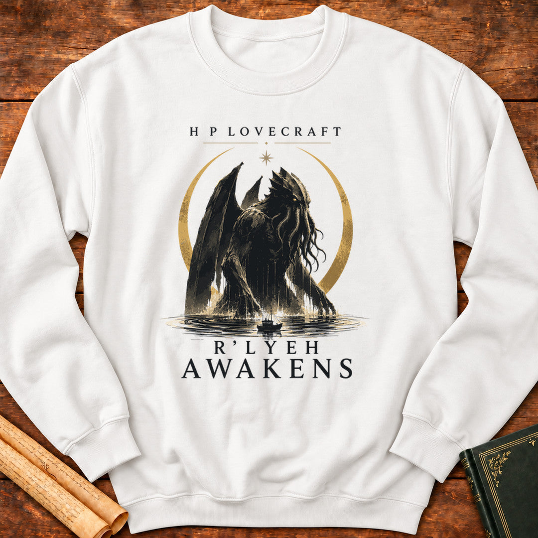 R'lyeh Awakens – H.P. Lovecraft Literary Horror Sweatshirt - White