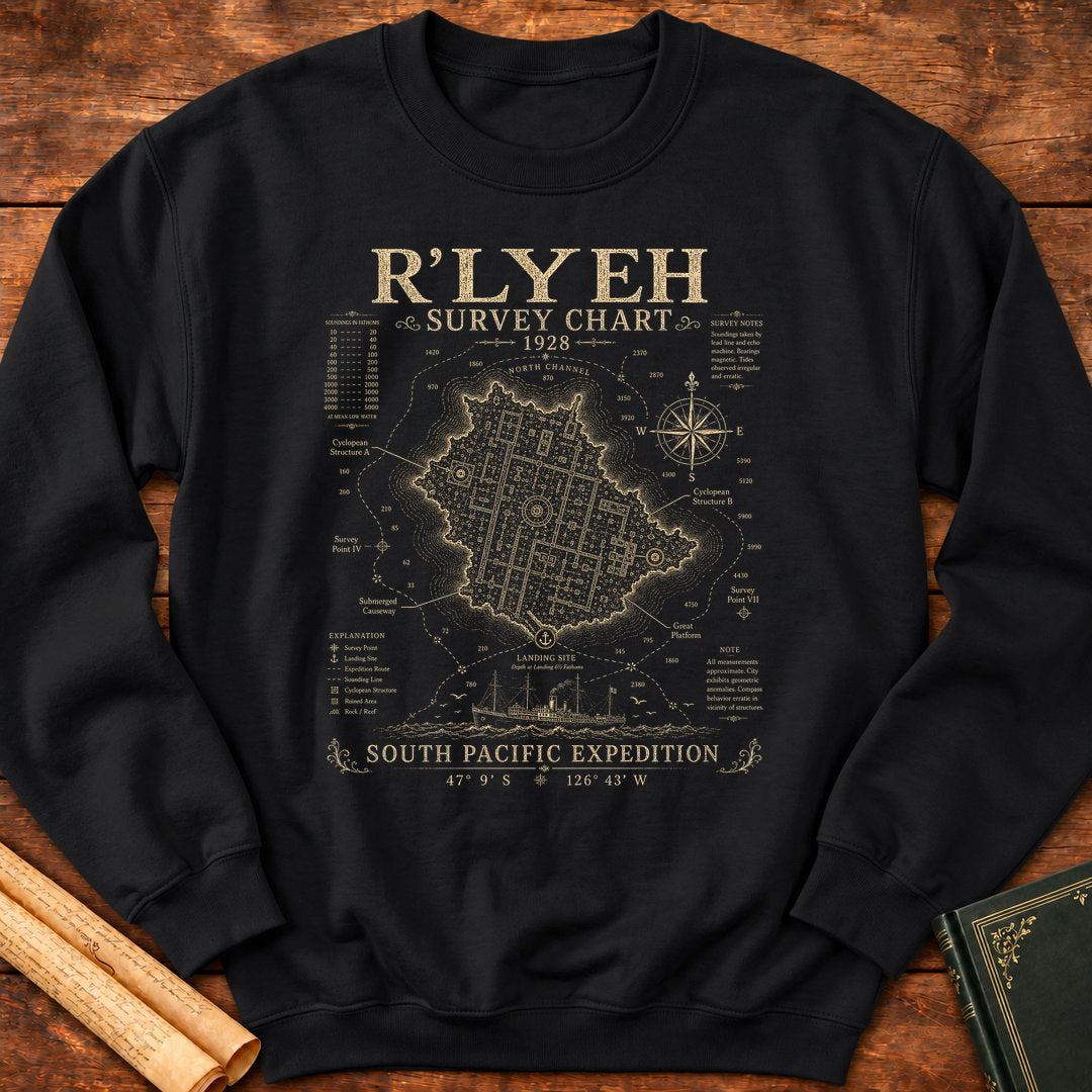 R'lyeh Survey Chart 1928 – Nautical Expedition Sweatshirt - Black