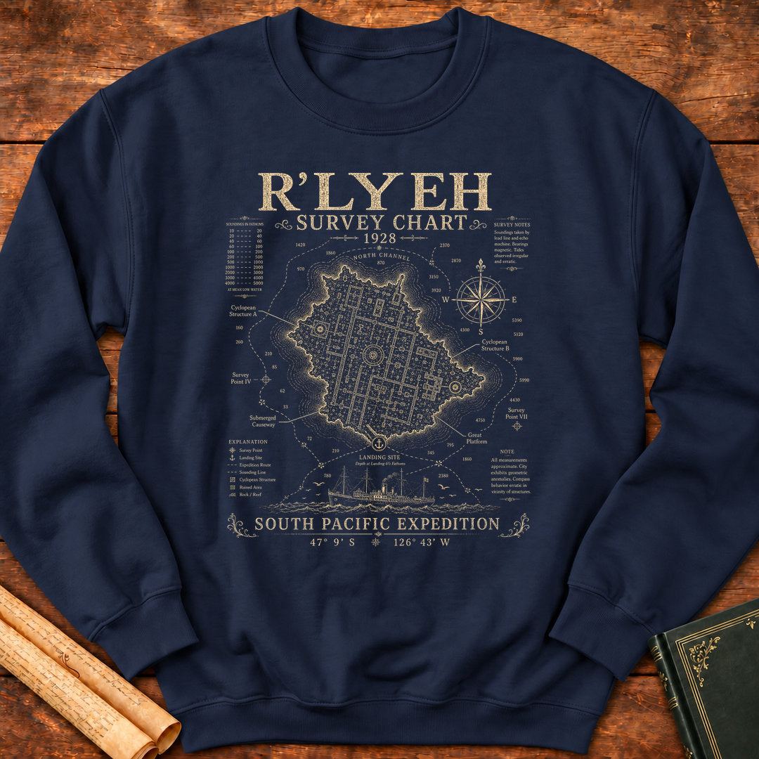 R'lyeh Survey Chart 1928 – Nautical Expedition Sweatshirt - Navy