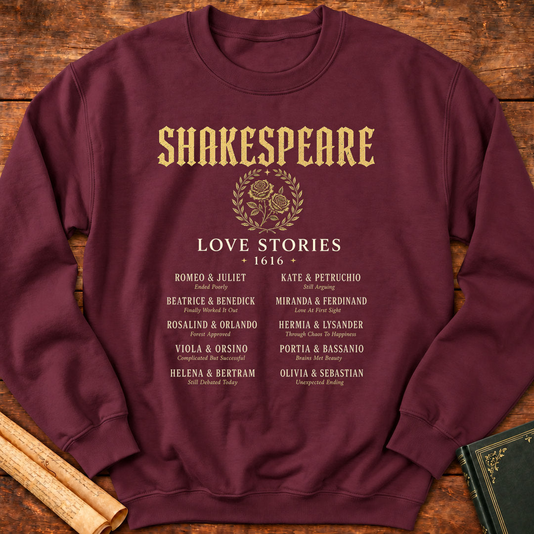 Shakespeare Love Stories 1616 – Literary Romance Sweatshirt - Maroon