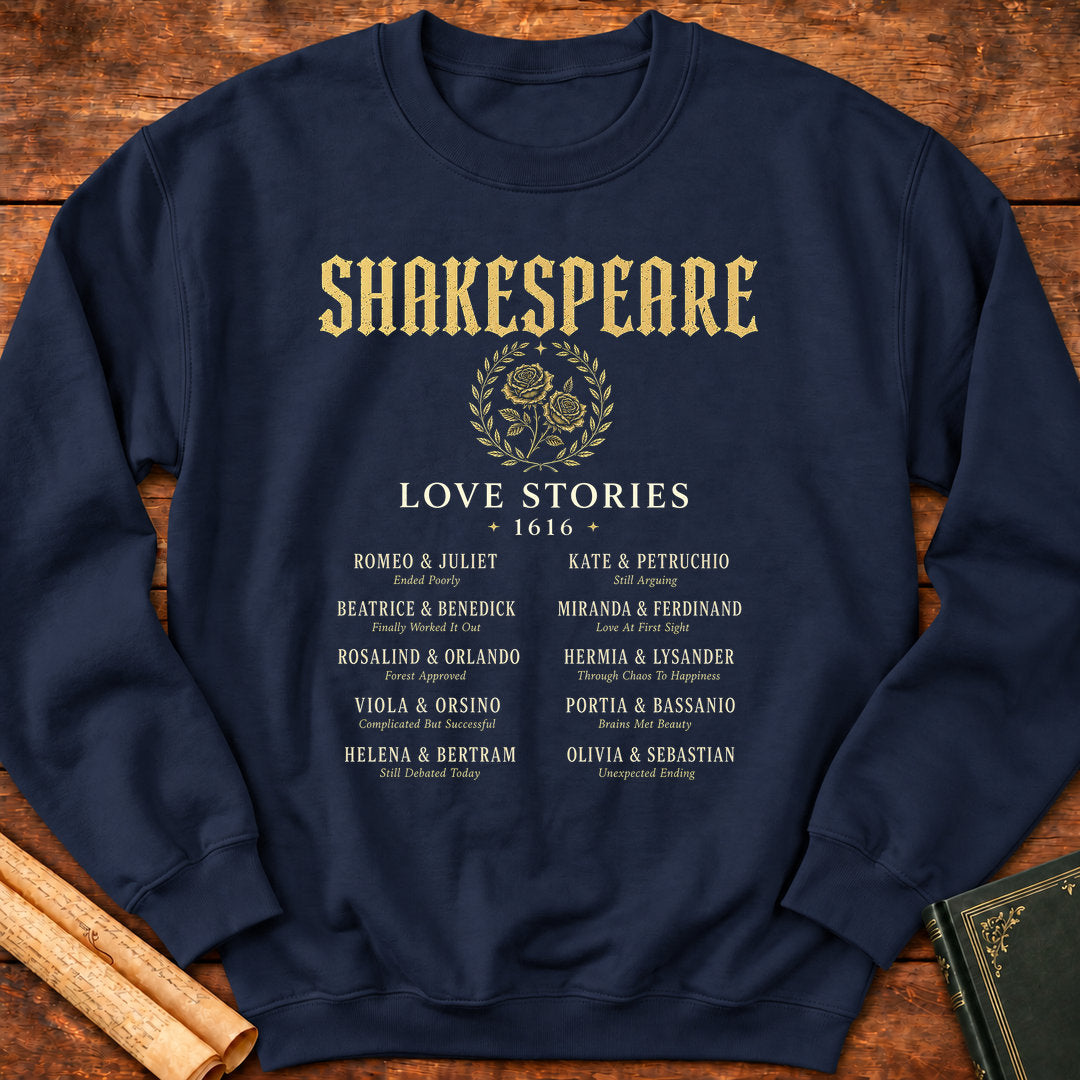 Shakespeare Love Stories 1616 – Literary Romance Sweatshirt - Navy