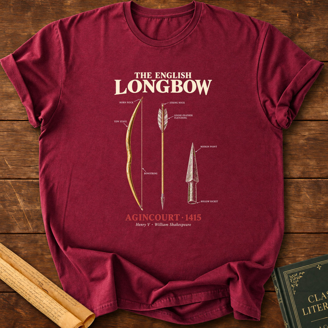 The English Longbow – Agincourt 1415 Historical T-Shirt - Maroon