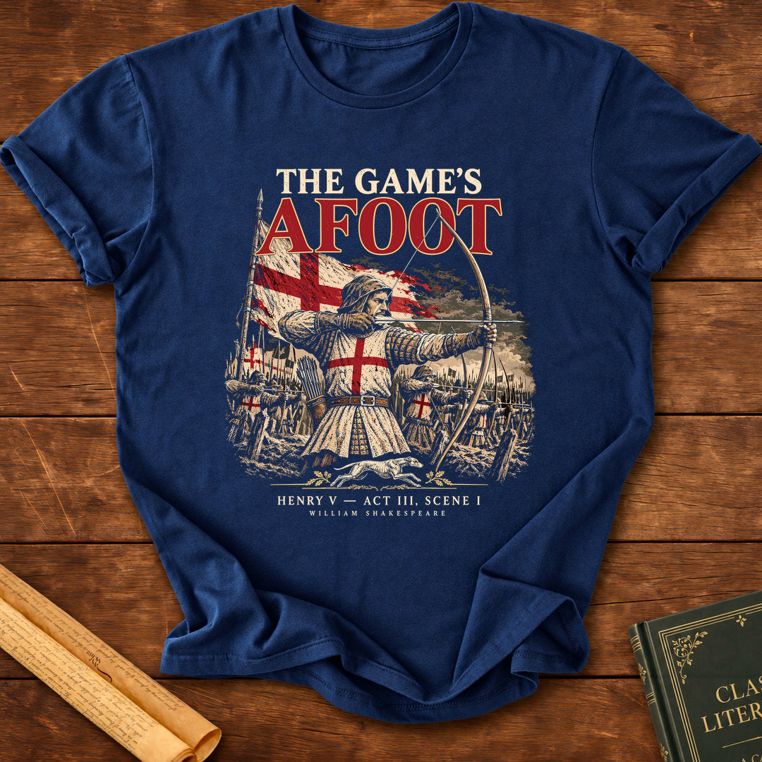 The Game's Afoot – Henry V Medieval Archers Shakespeare T-Shirt - Navy
