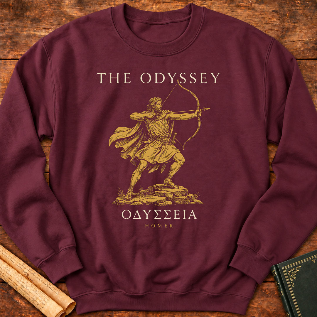 The Odyssey : Odysseus Drawing the Bow | Greek Classic Homer Sweatshirt - Maroon