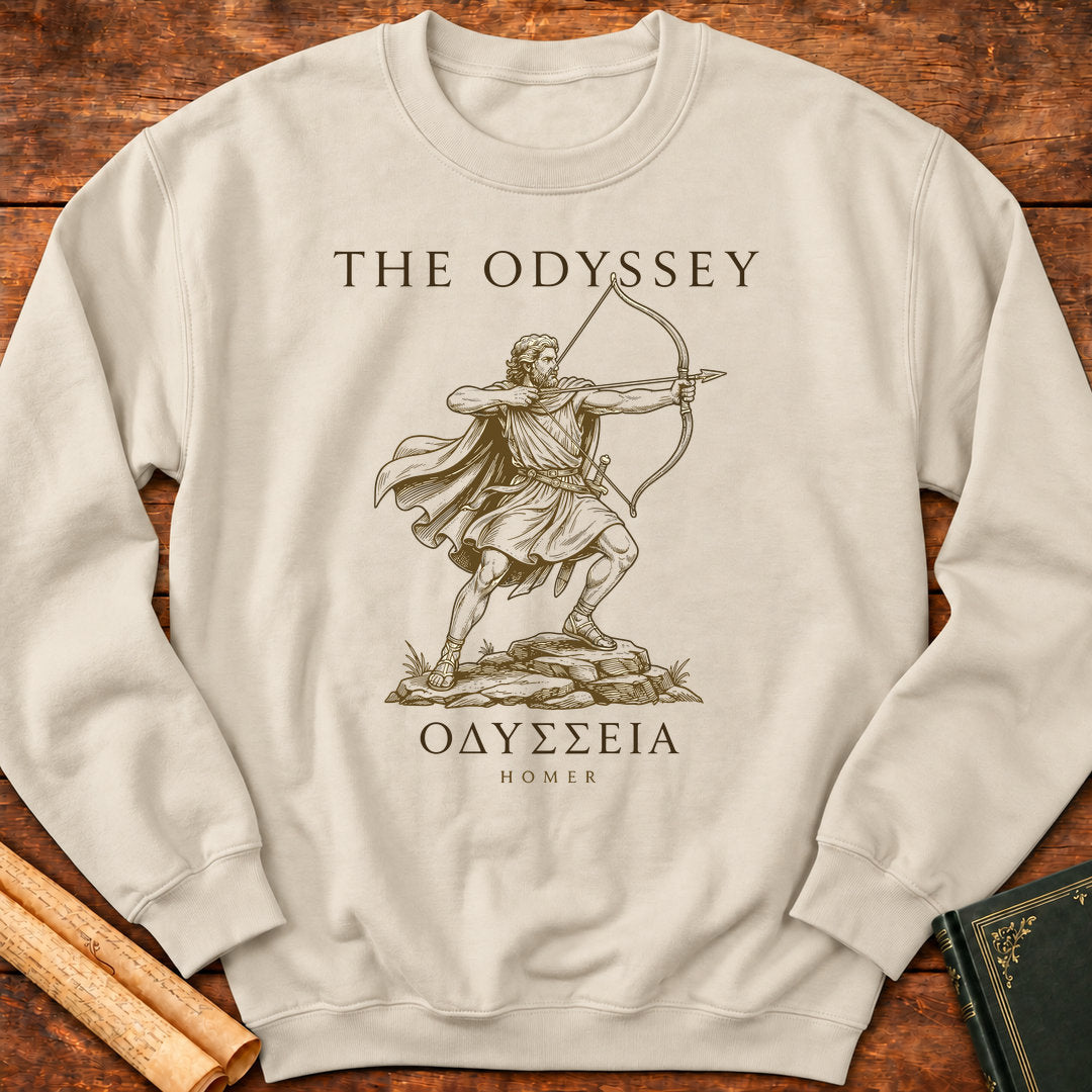 The Odyssey : Odysseus Drawing the Bow | Greek Classic Homer Sweatshirt - Sand