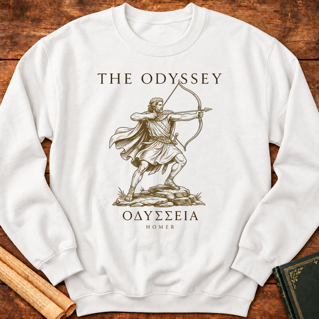 The Odyssey : Odysseus Drawing the Bow | Greek Classic Homer Sweatshirt - White