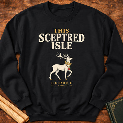 This Sceptred Isle – Richard II Shakespeare White Hart Sweatshirt - Black