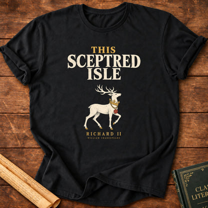This Sceptred Isle – Richard II Shakespeare White Hart T-Shirt - Black