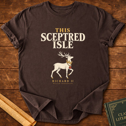 This Sceptred Isle – Richard II Shakespeare White Hart T-Shirt - Dark Chocolate