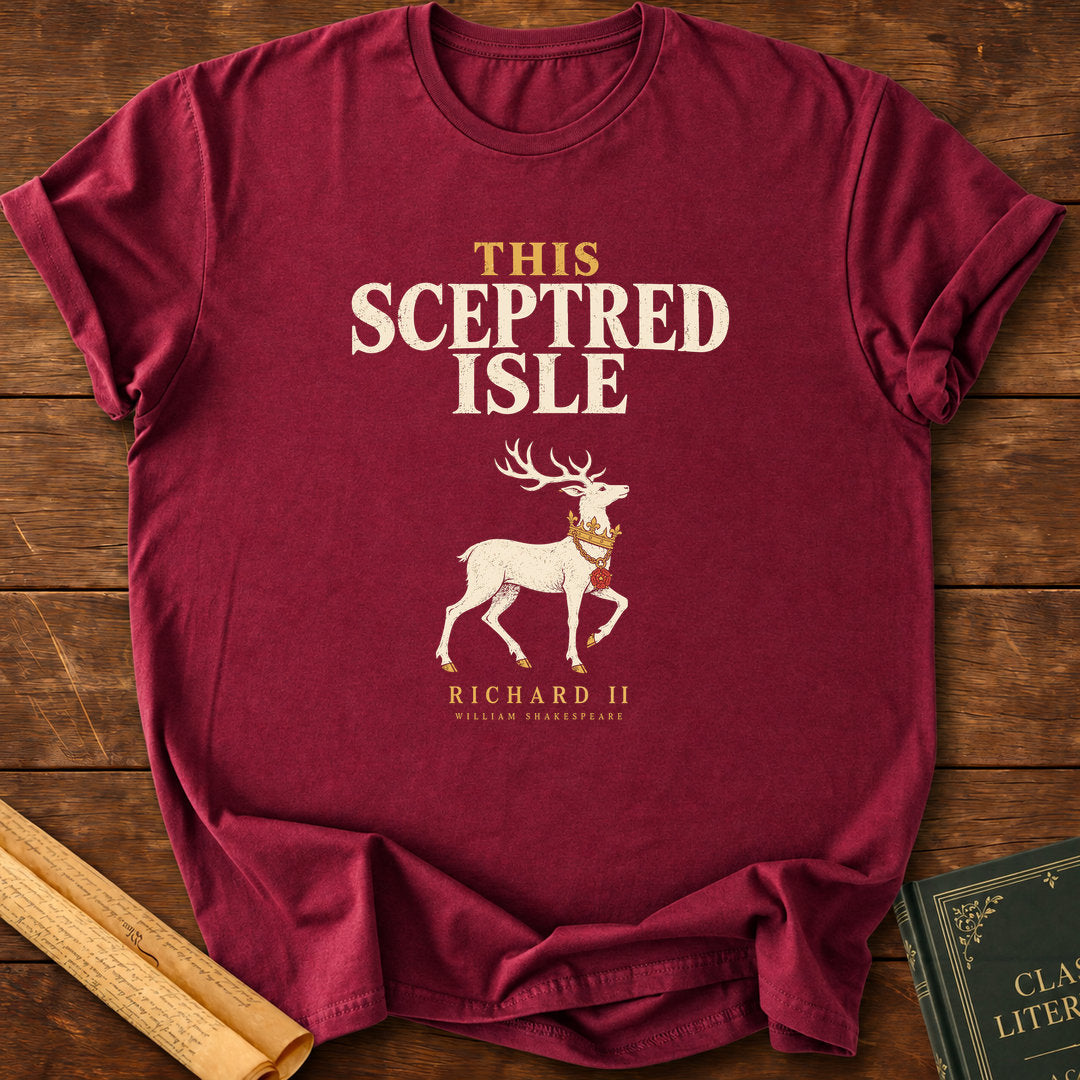 This Sceptred Isle – Richard II Shakespeare White Hart T-Shirt - Maroon