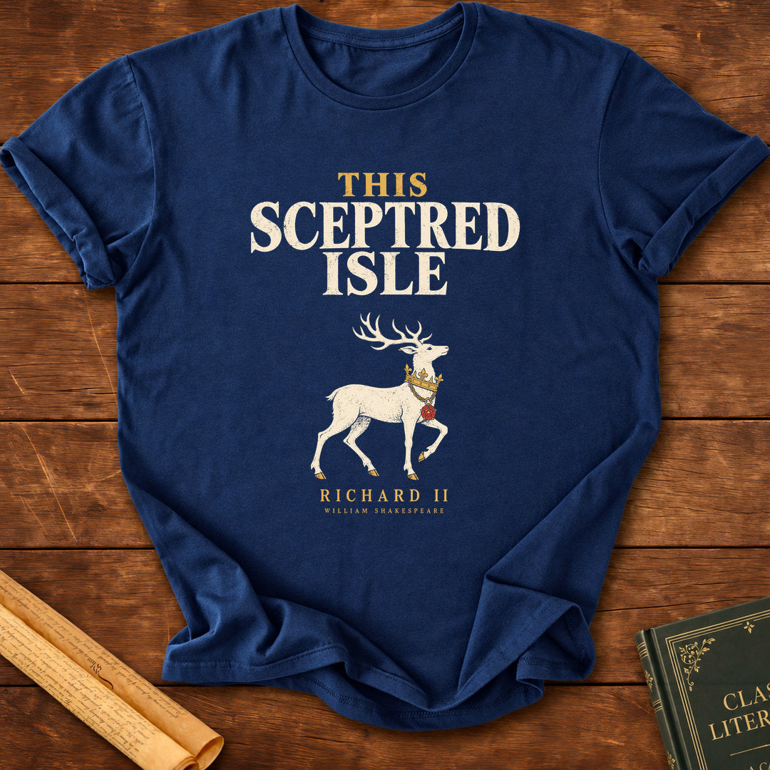 This Sceptred Isle – Richard II Shakespeare White Hart T-Shirt - Navy